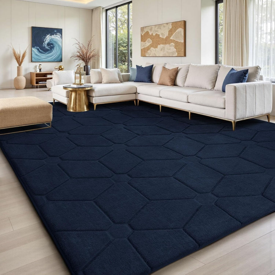 Large Navy Blue Area Rug 160x230cm Washable Anti Slip Short Pile Carpet