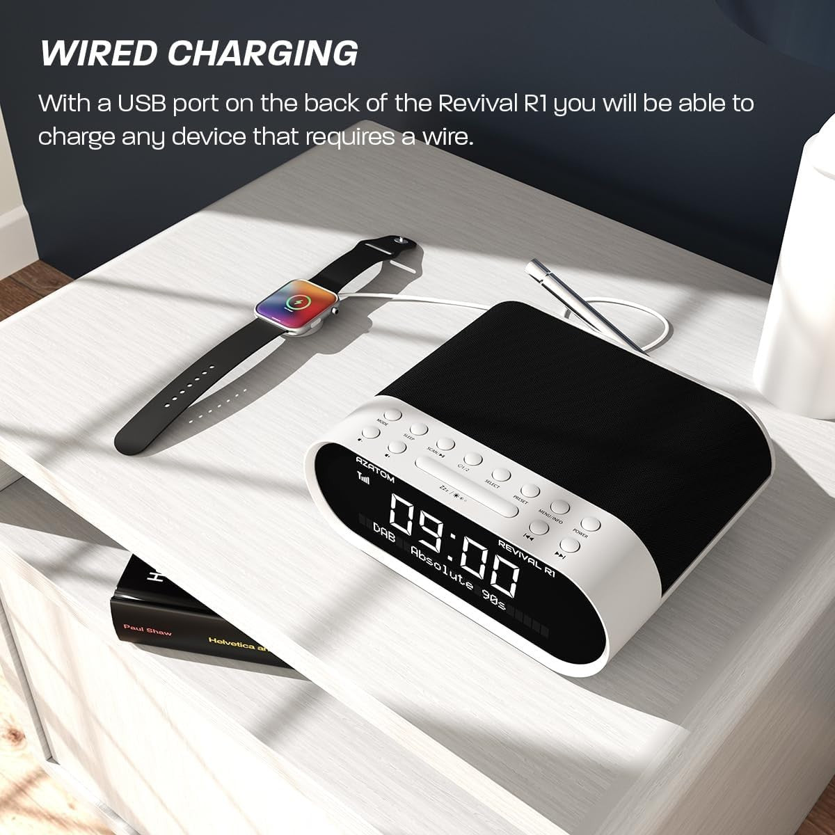 DAB/DAB+ & FM Bedside Radio with Dual Alarms, USB Charging & Bluetooth