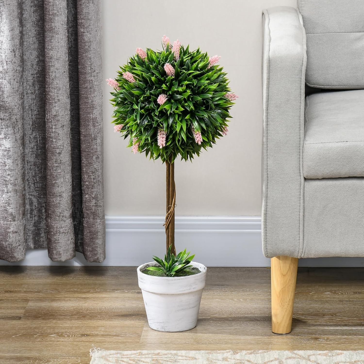 Set of 2 60cm Pink Lavender Ball Trees Faux Plants Indoor Outdoor Home Decor
