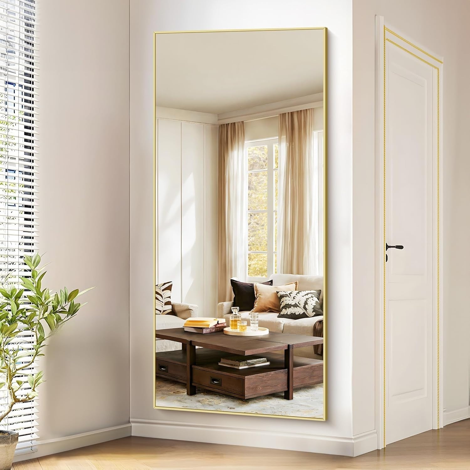 Large Full Length Gold Mirror 192x85cm Aluminium Frame Standing Wall Mount
