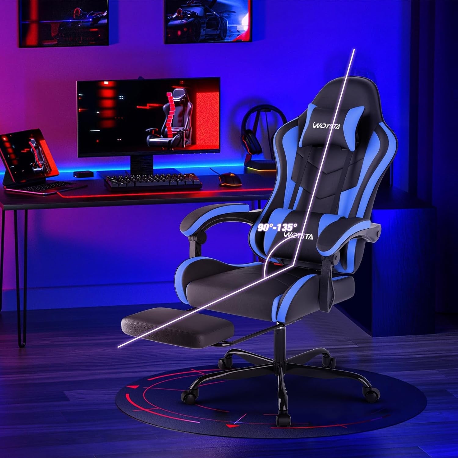 Ergonomic Gaming Chair with Footrest & Lumbar Support – Black Blue PC Seat