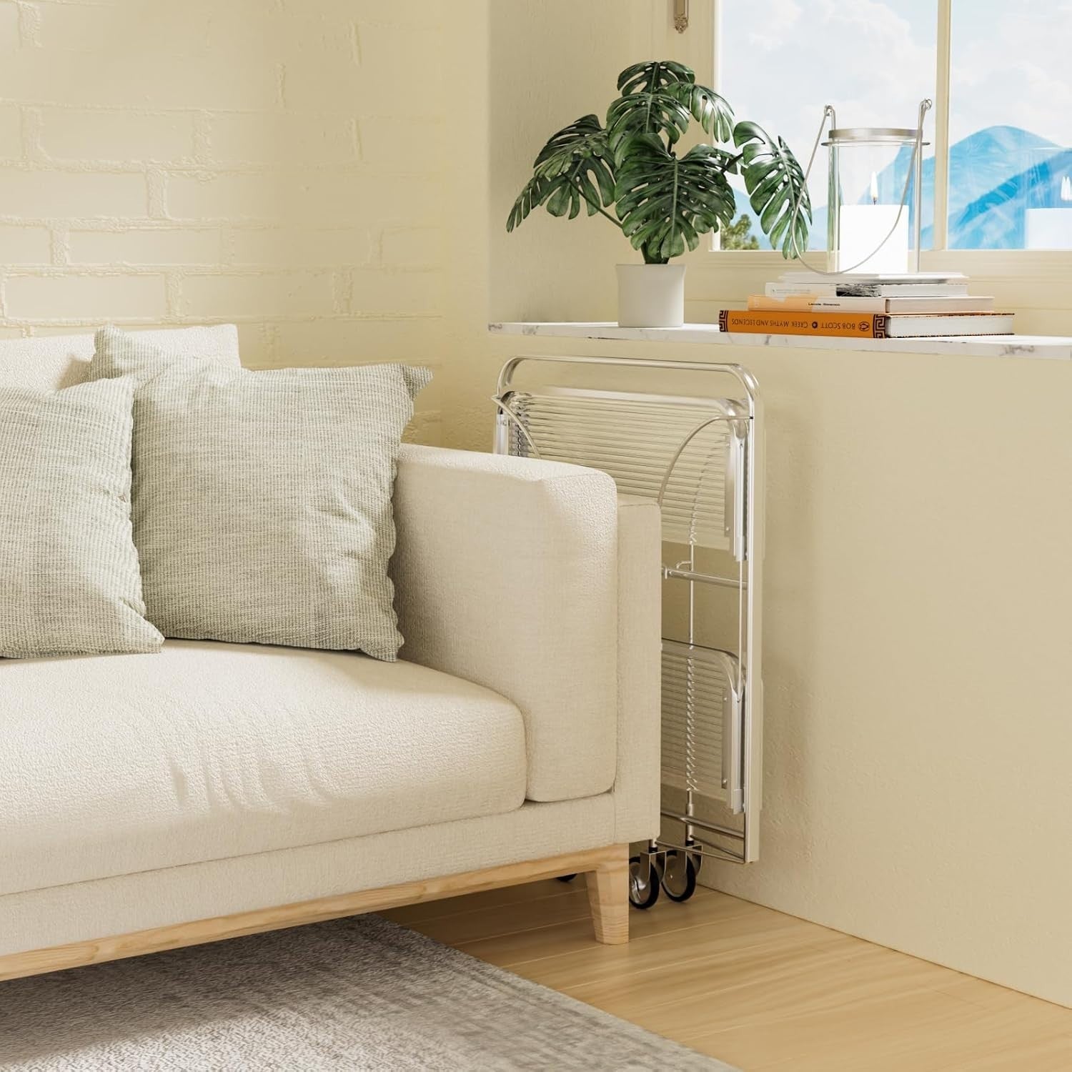 Folding Acrylic Bar Cart 68cm 2 Tier Glass