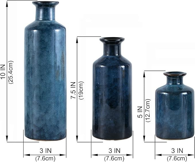 Blue Ceramic Vase Set Modern Decorative Bottle Vases for Home Decor