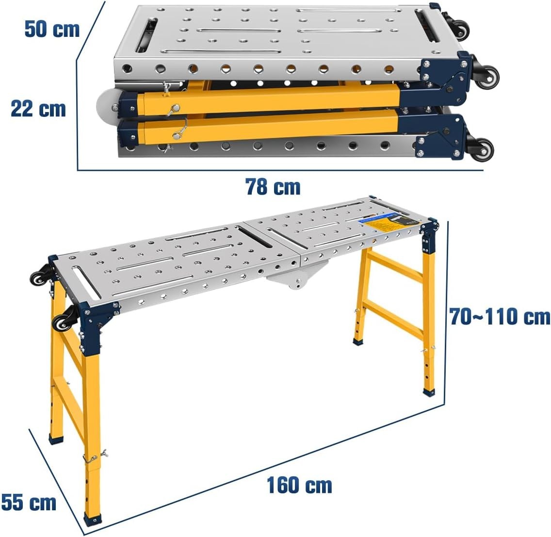 Portable Steel Work Platform Welding Table 36x140cm Adjustable 500kg Load