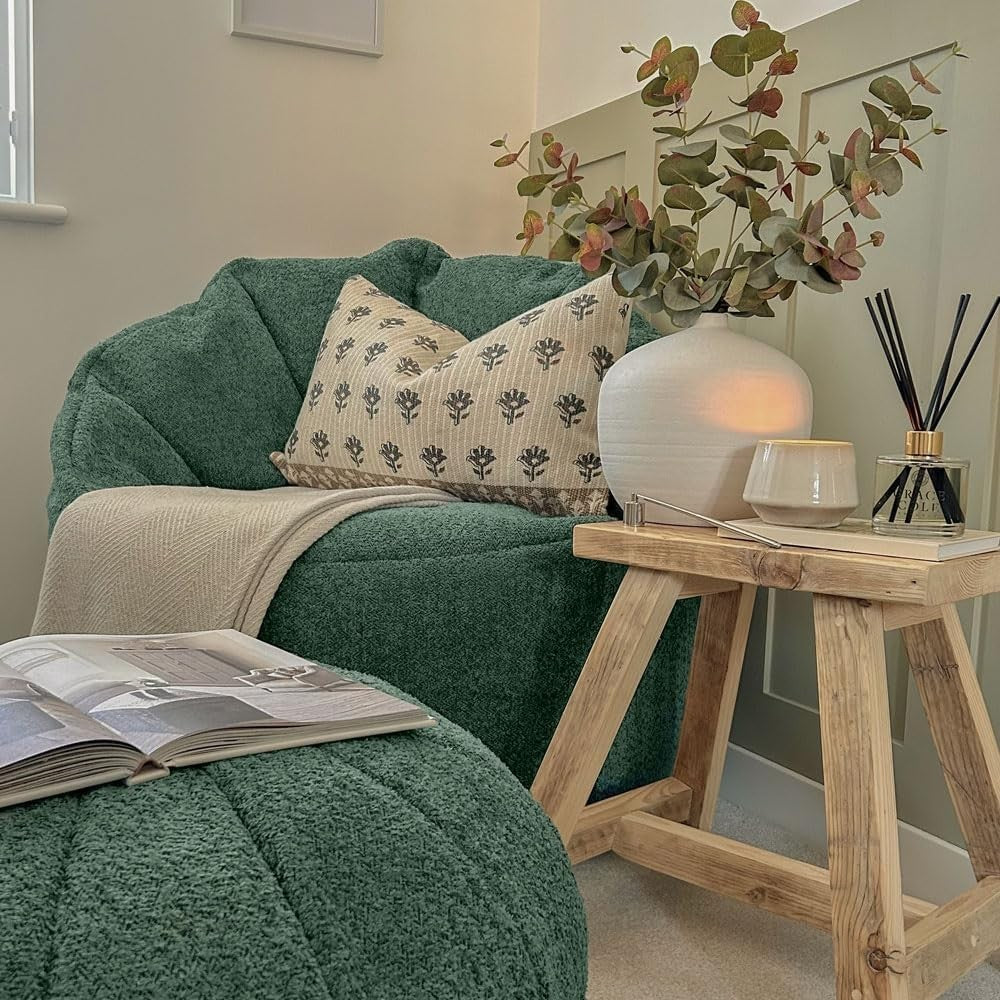 Luxury Bean Bag Chair Adult Lounger Soft Fabric Snug Cinema Seat Moss Green