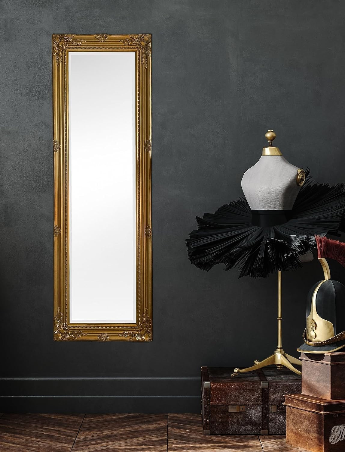 Gold Full Length Mirror 124x40cm Ornate Frame Floor Standing Dressing
