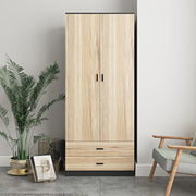 Black Oak 2 Door Wardrobe with Drawers Hanging Rail Bedroom Storage