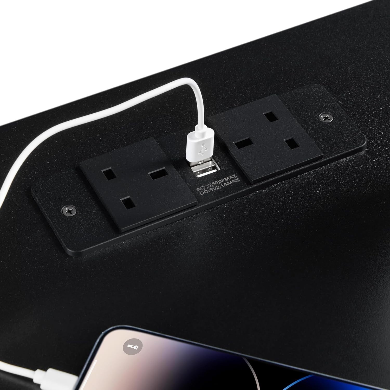 Set of 2 Black Bedside Tables with USB Charging Ports | Modern 3 Drawer