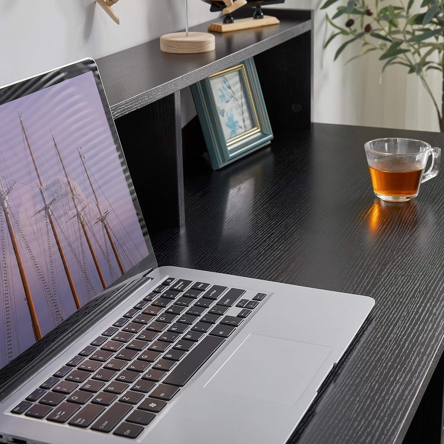 Black Computer Desk with Drawers Storage Shelf Keyboard Tray Home Office