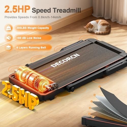 2.5HP Folding Treadmill 14KMH Home Office Walking Pad Bluetooth Speaker