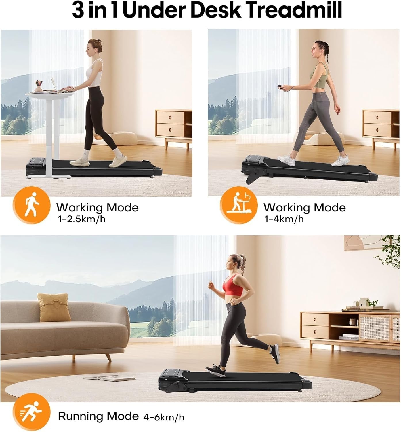 Under Desk Treadmill Walking Pad 6.5km/h Incline Home Office Gym
