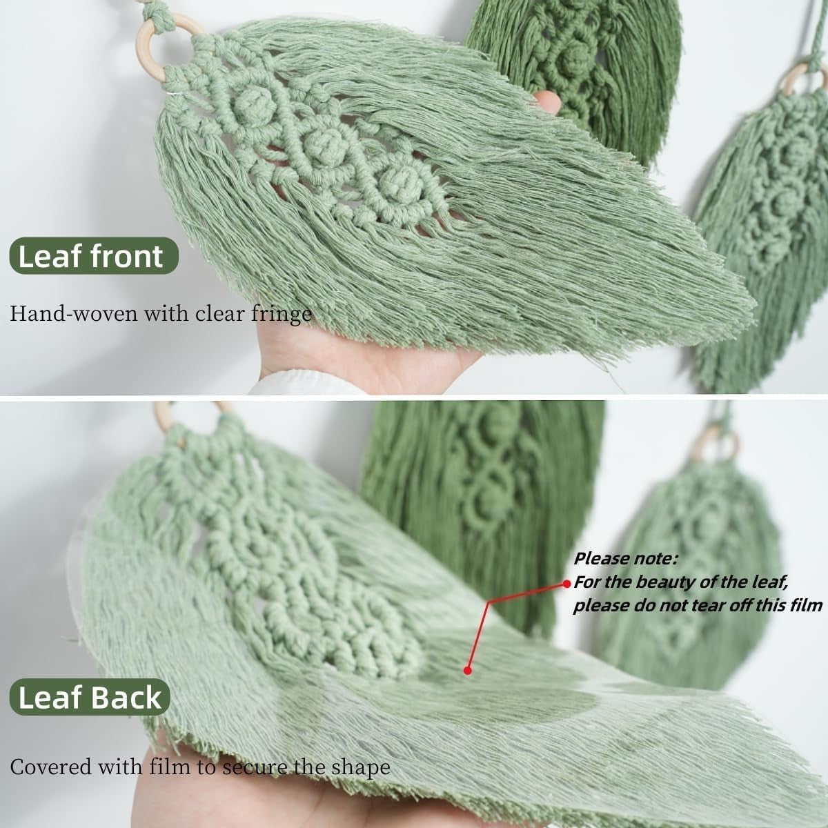 Green Macrame Leaf Wall Hanging Boho Woven Tapestry 80cm