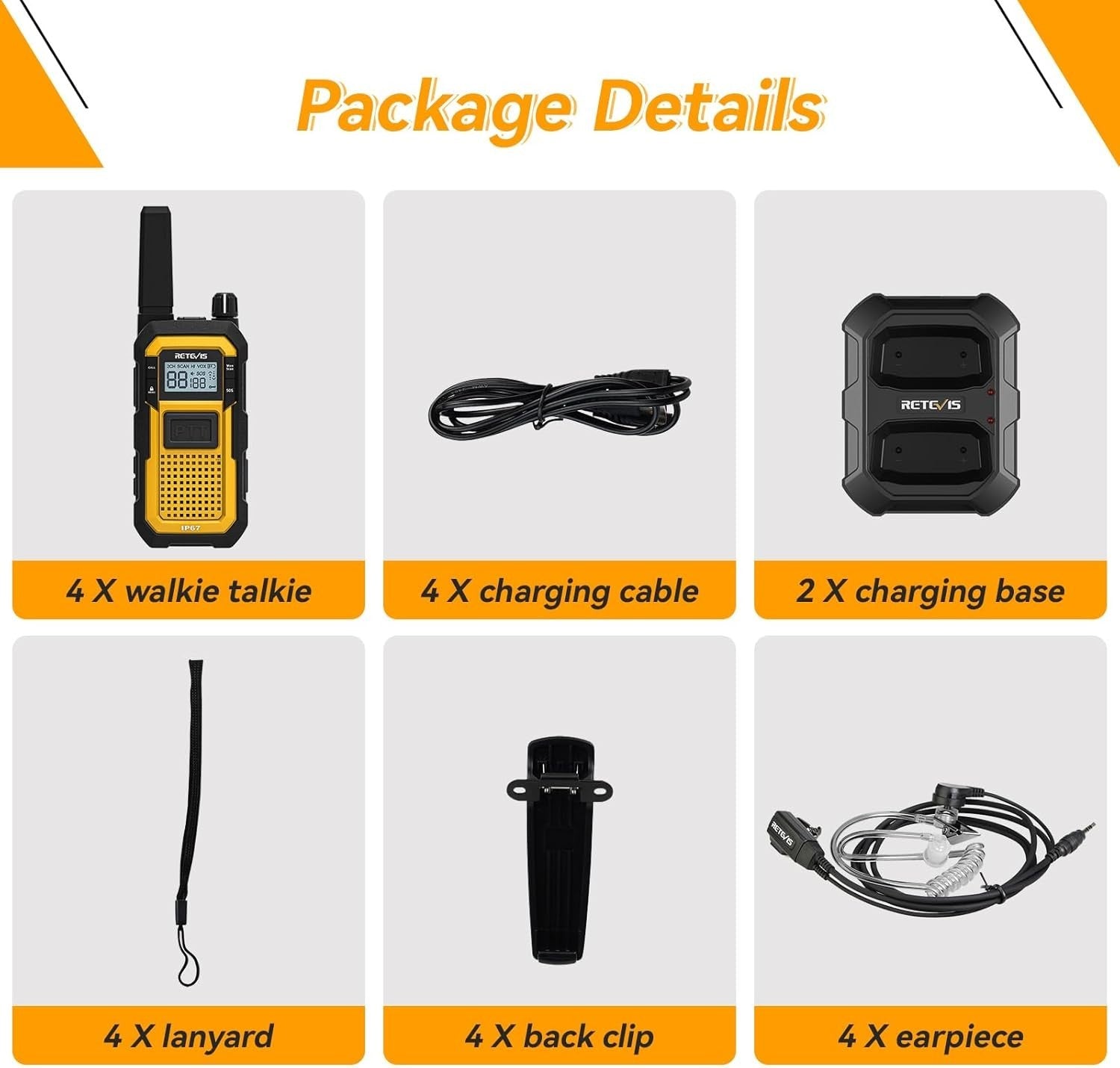IP67 Waterproof Walkie Talkies Dual PTT SOS Heavy Duty 4 Pack