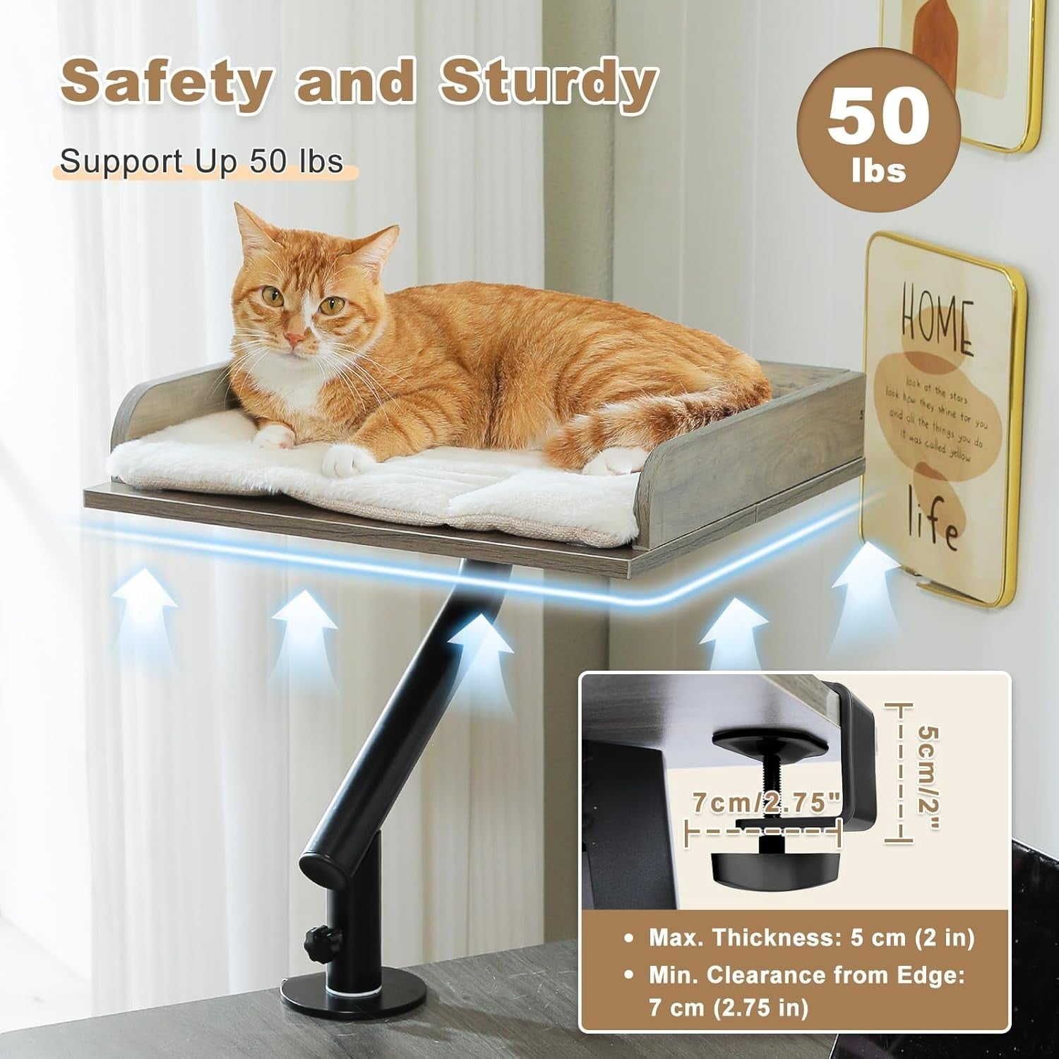 Wooden Desk Cat Bed Rotating Cat Hammock Adjustable Desktop Perch