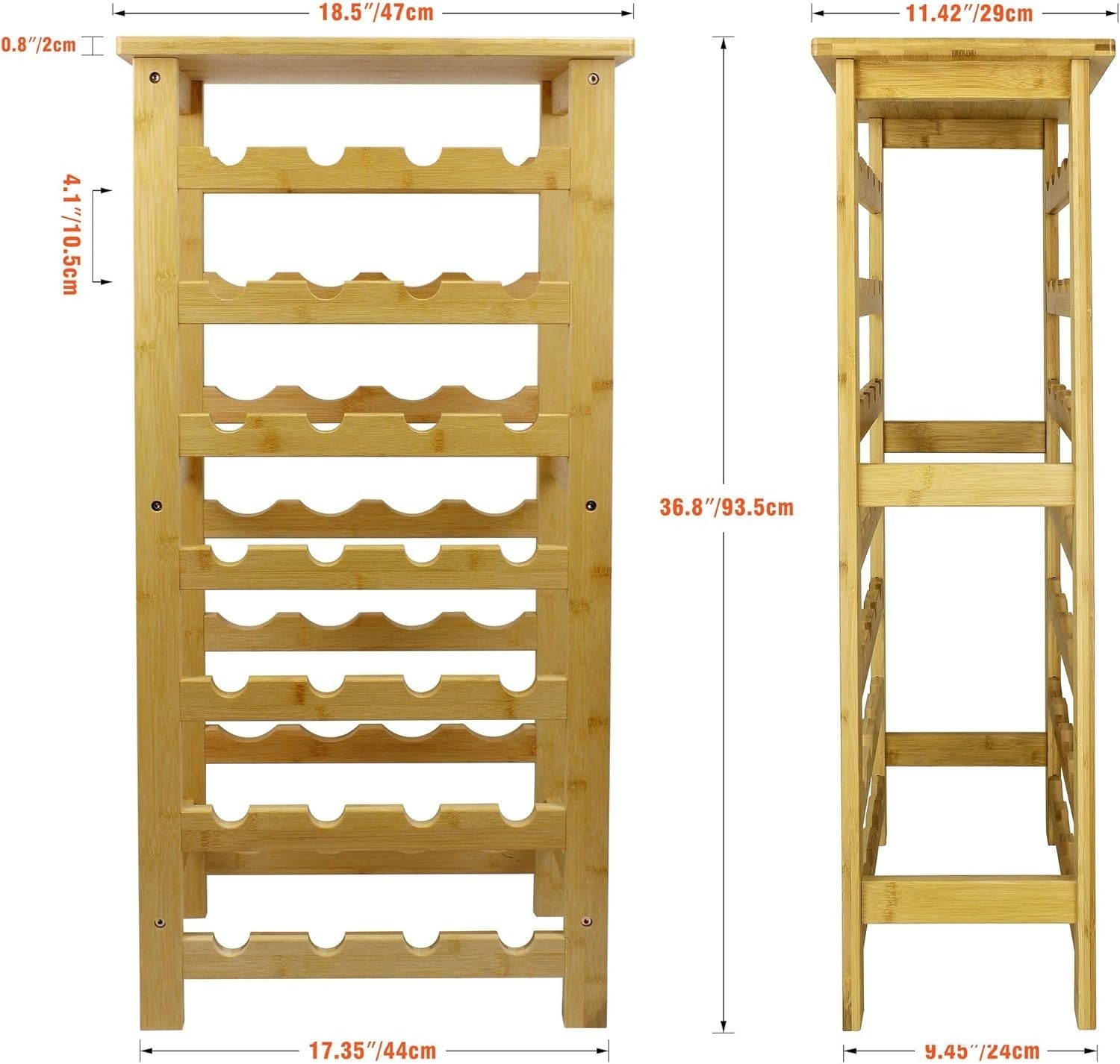 28 Bottle Bamboo Wine Rack Freestanding 7 Tier Storage Shelf with Table Top