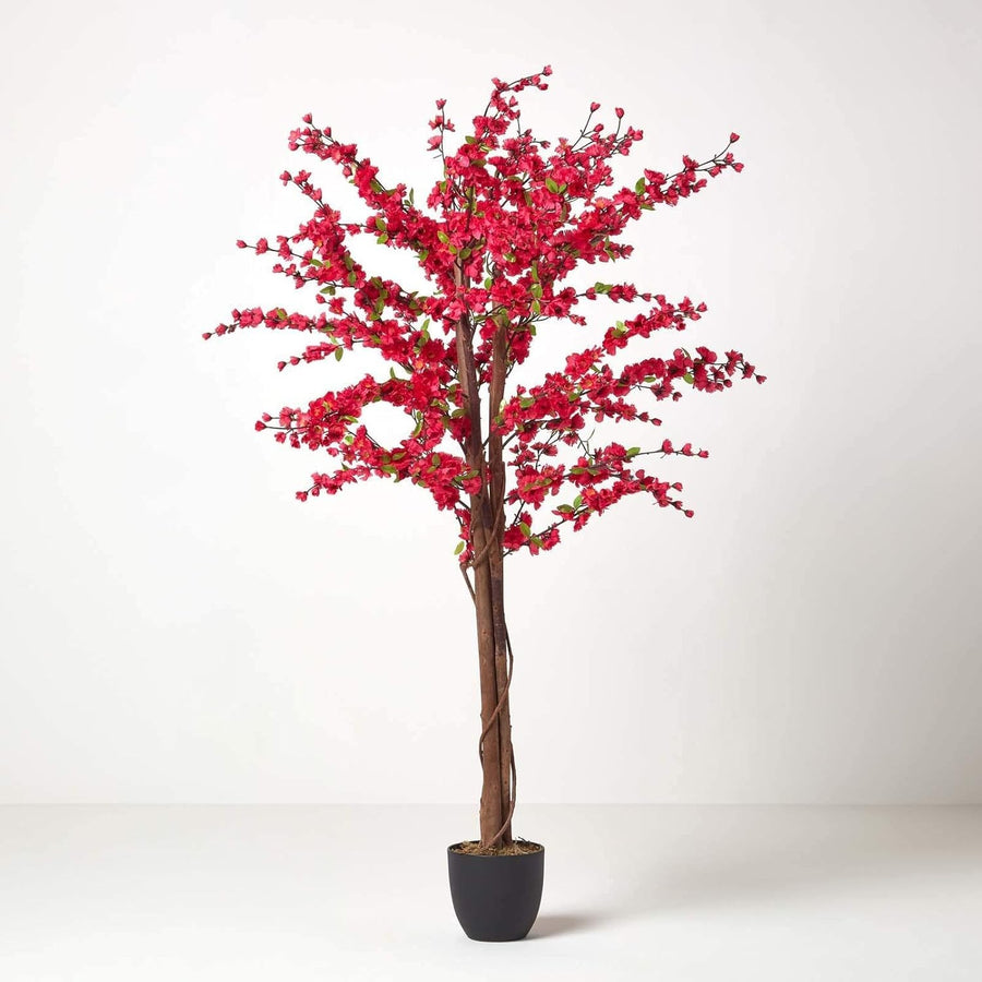 150cm Cerise Pink Blossom Tree Artificial Plant with Real Wood Trunk Home Decor