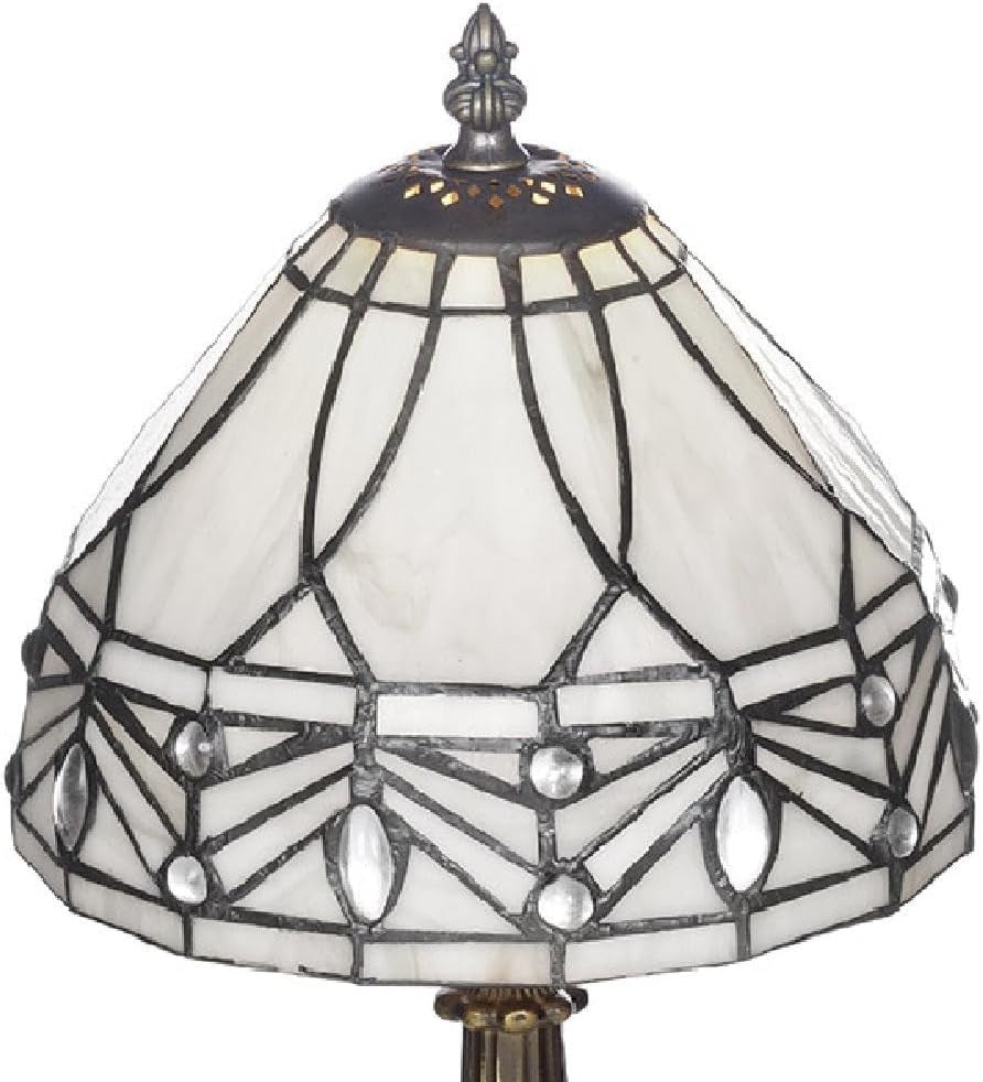 Vintage Style Cream Marble Glass Table Lamp with Pearl Beads, Antique Brass