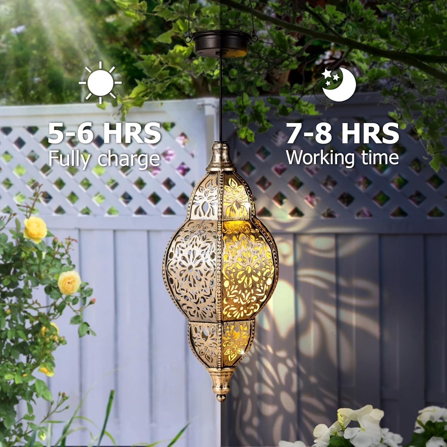 Solar Lantern Outdoor Decor, Gold Waterproof Solar Lights for Garden & Patio