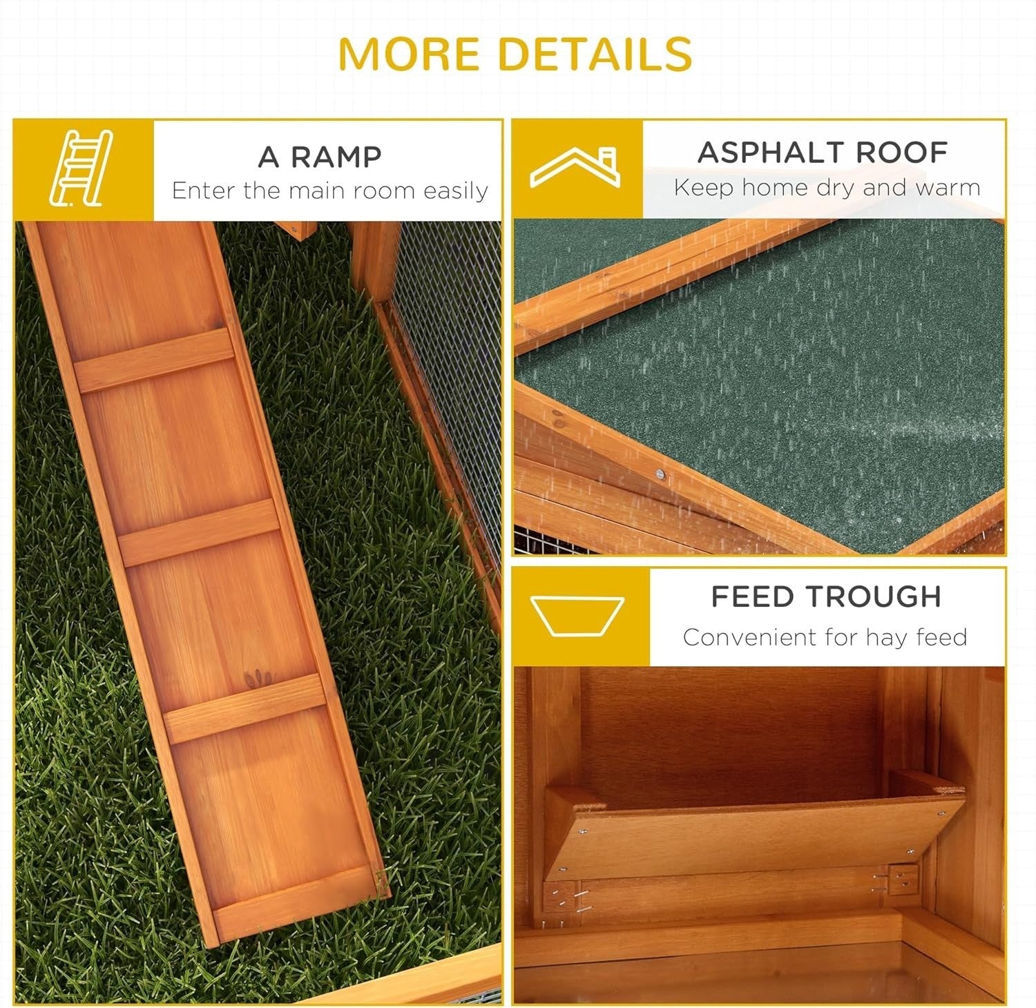 Wooden Rabbit Hutch with Run 156x58x68cm Outdoor Cage