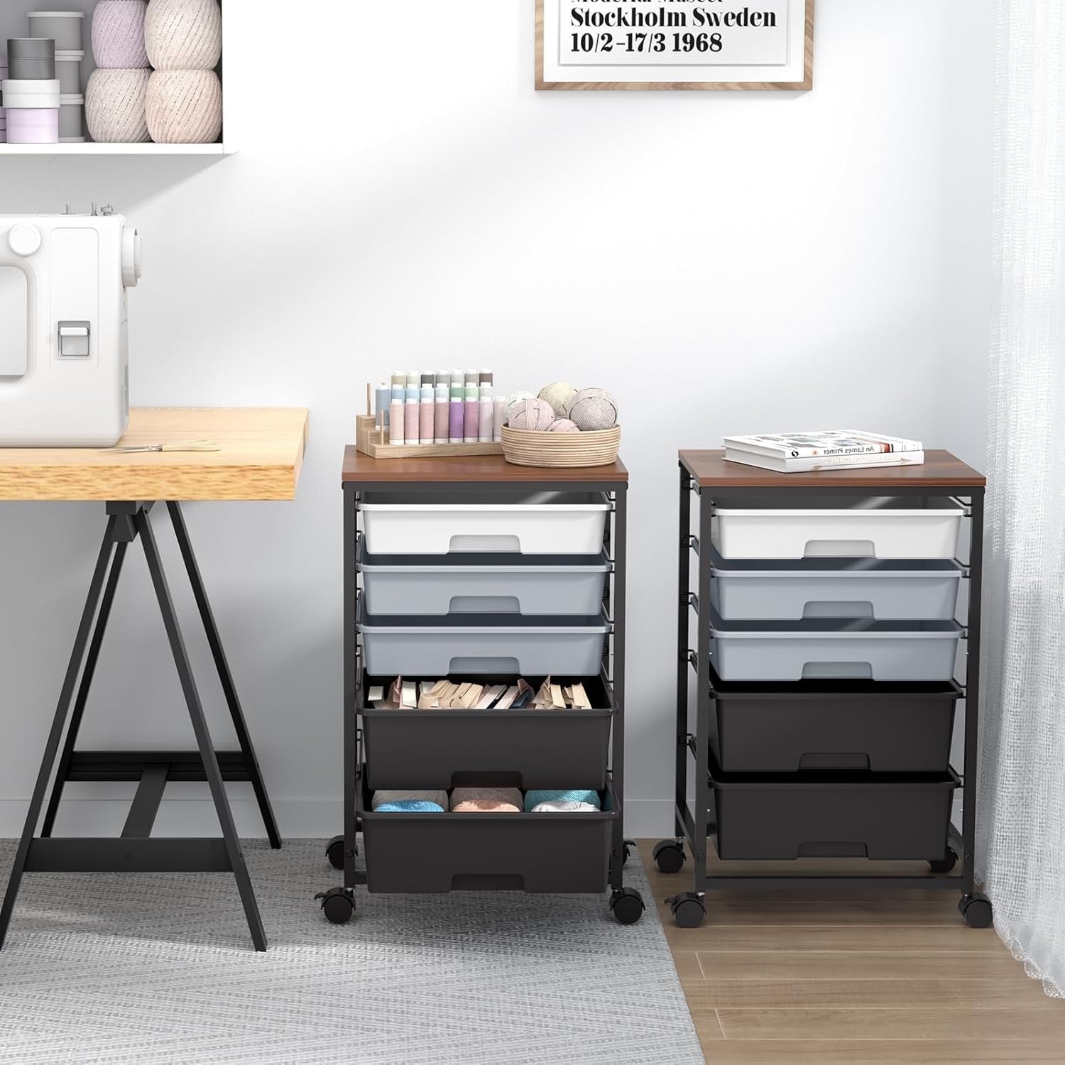 5 Drawer Rolling Storage Trolley Cart with Wheels Utility Organizer Grey