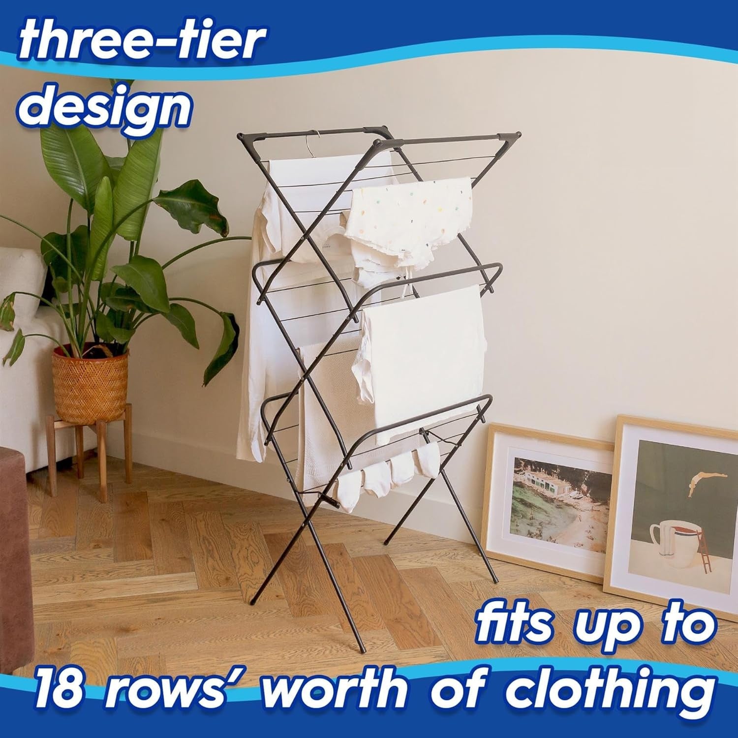 3 Tier Clothes Airer Foldable Compact Laundry Drying Rack Indoor Outdoor