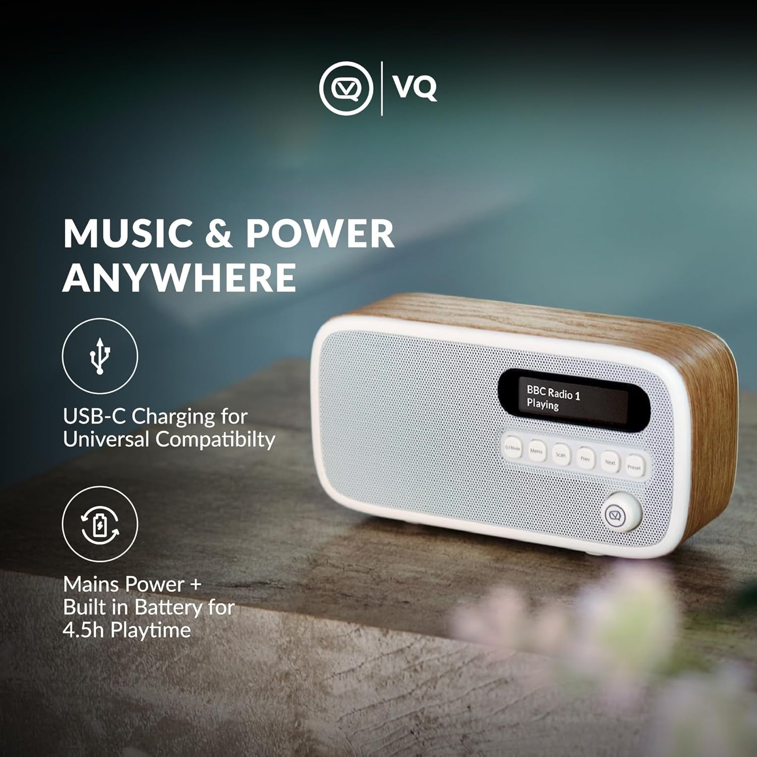 Portable DAB/DAB+ FM Radio Bluetooth, Alarm Clock Rechargeable