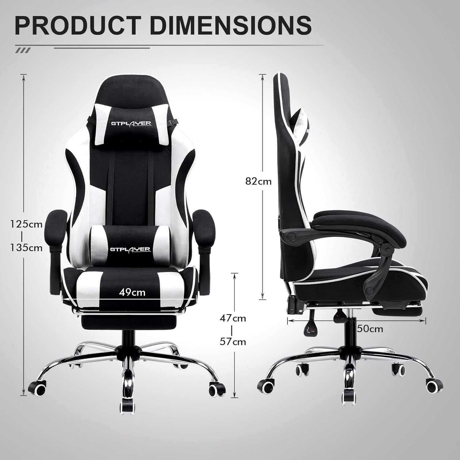 Ergonomic Gaming Chair Fabric Reclining Office Desk Swivel w/ Foot Rest & Massag