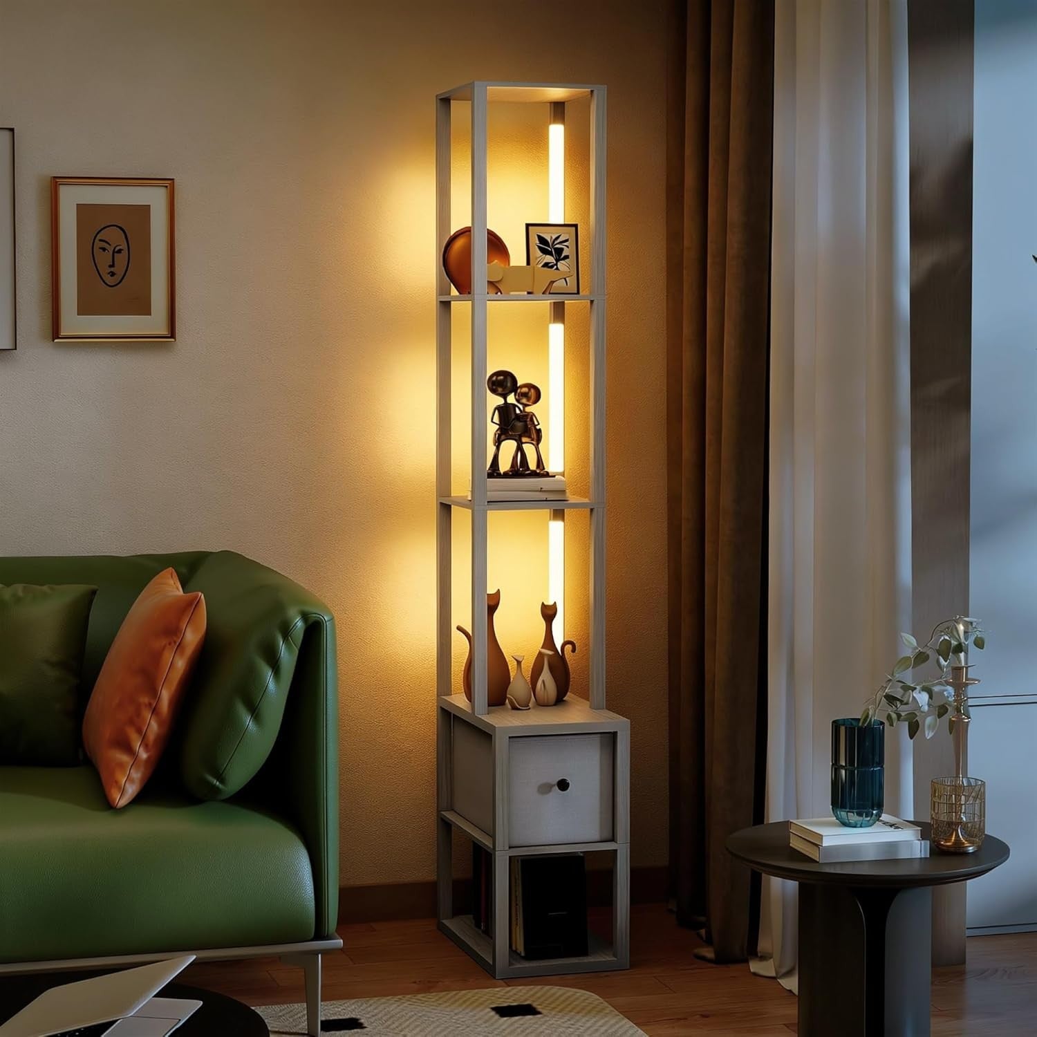 LED Floor Lamp Shelves Storage Column Standing Lamp Adjustable Light
