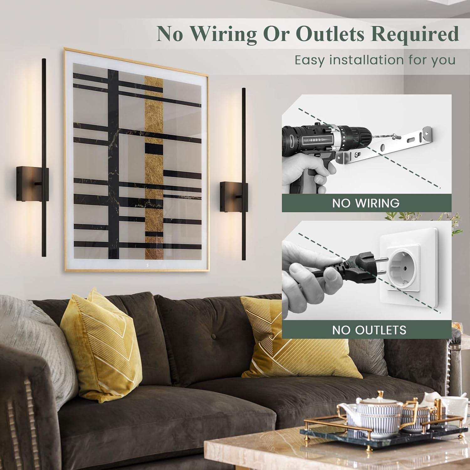 Wireless USB Rechargeable Battery Wall Lights 2-Pack, Dimmable LED