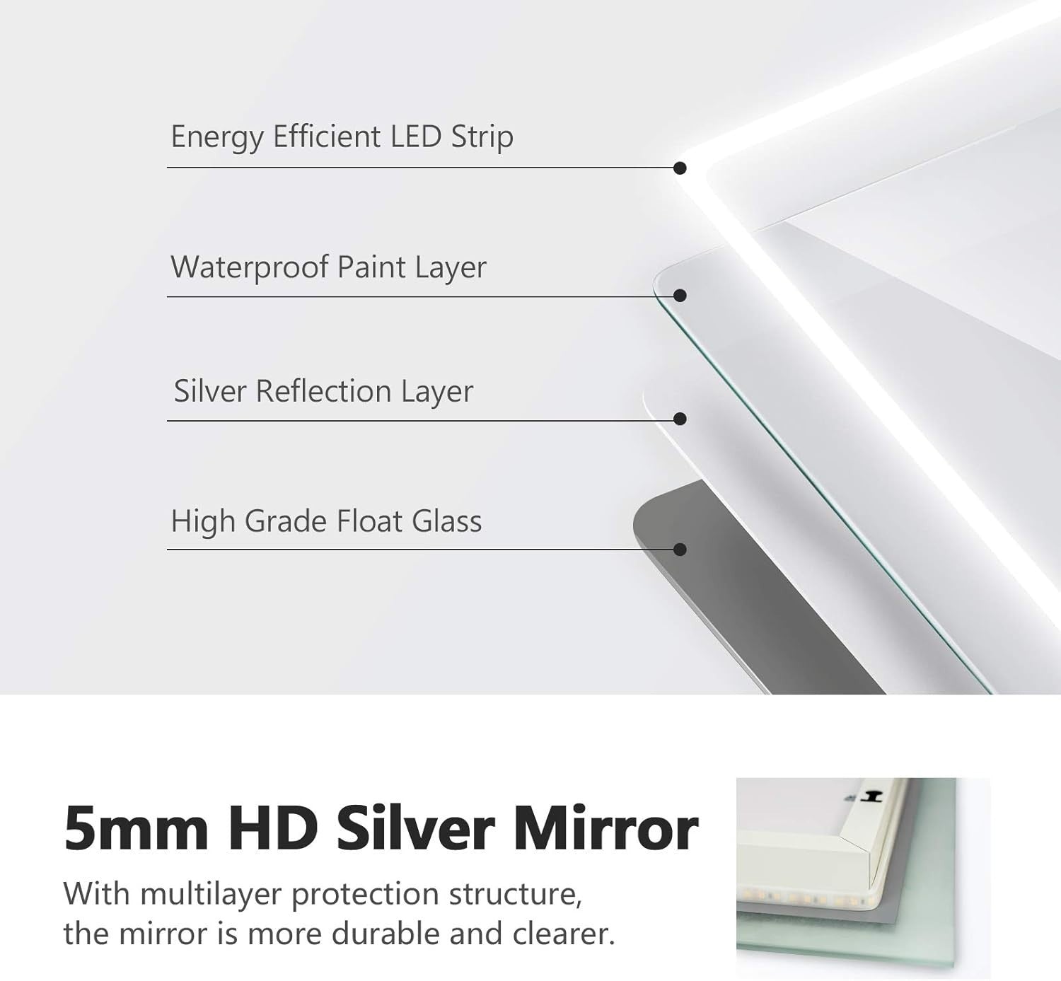 Touch Dimmable LED Backlit Bathroom Mirror 60x80cm | Anti-Fog Vanity Light