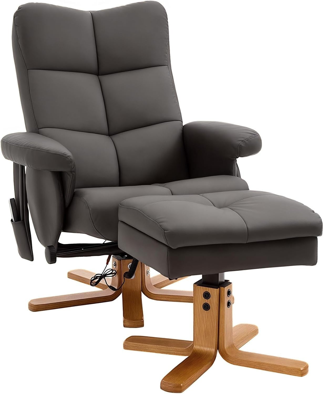 Massage Recliner Chair w/ Footstool Heat 145° Tilt Swivel Faux Leather Brown
