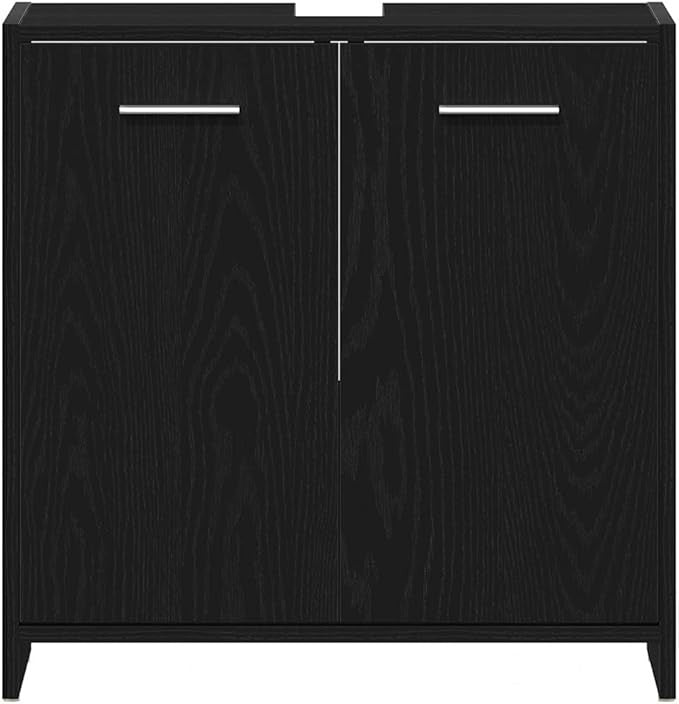 Modern Black Oak Bathroom Sink Cabinet – 60x33x60cm Under Sink Storage Unit