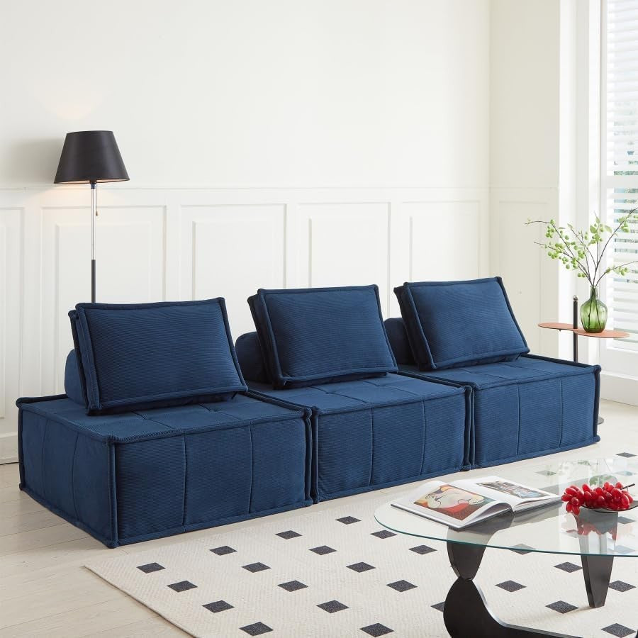 3-Seater Corduroy Sofa Bed Modular Couch for Lounge, Flat, Guest Room