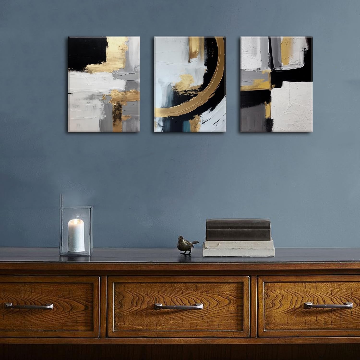 Set of 3 Black & White Abstract Canvas Wall Art 30x40cm