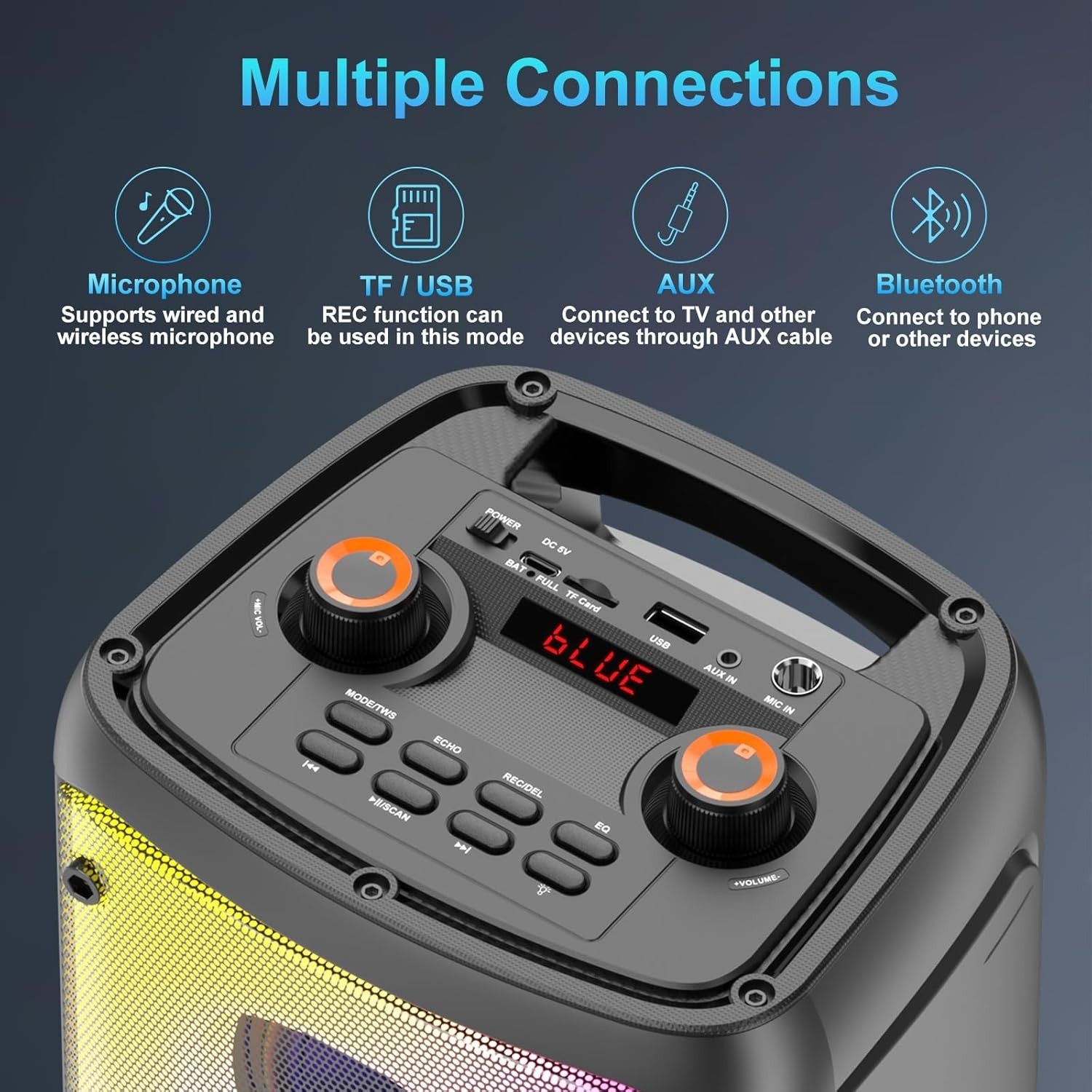 Karaoke Machine Bluetooth PA Speaker 2 Wireless Mics LED