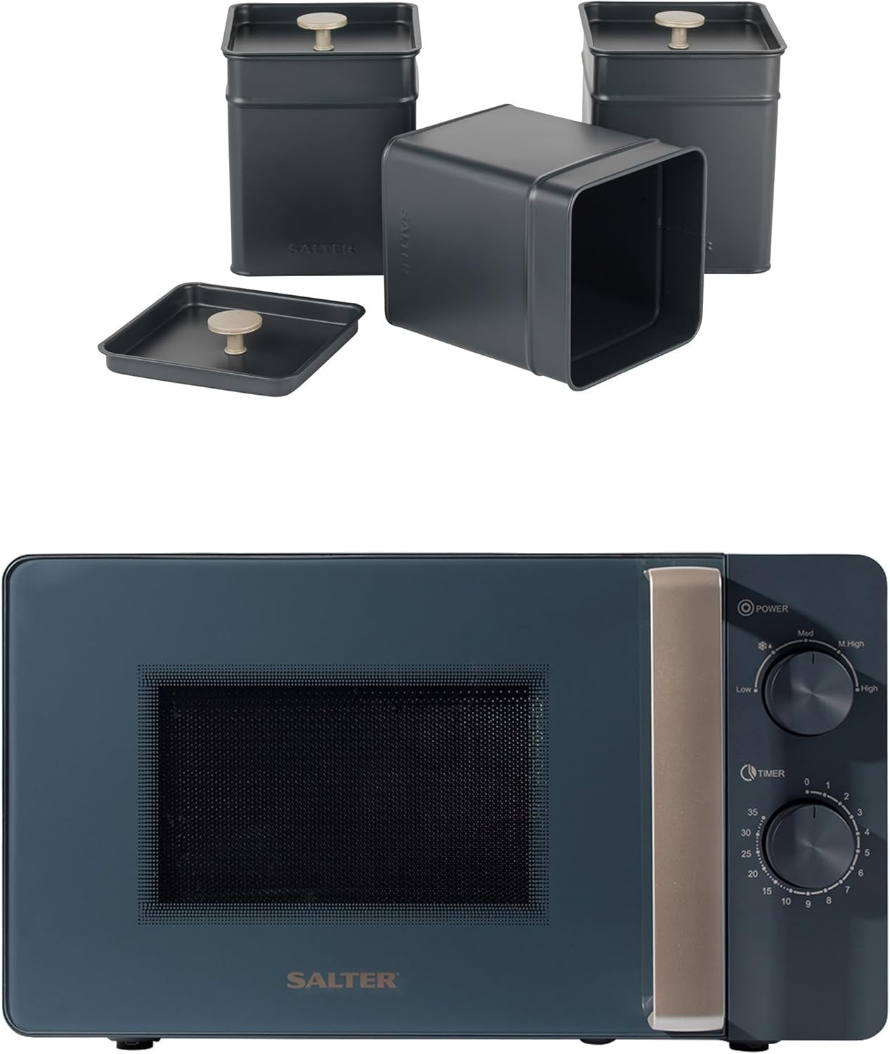 Salter 20L Microwave Oven 800W Solo Blue Grey with Canister Set