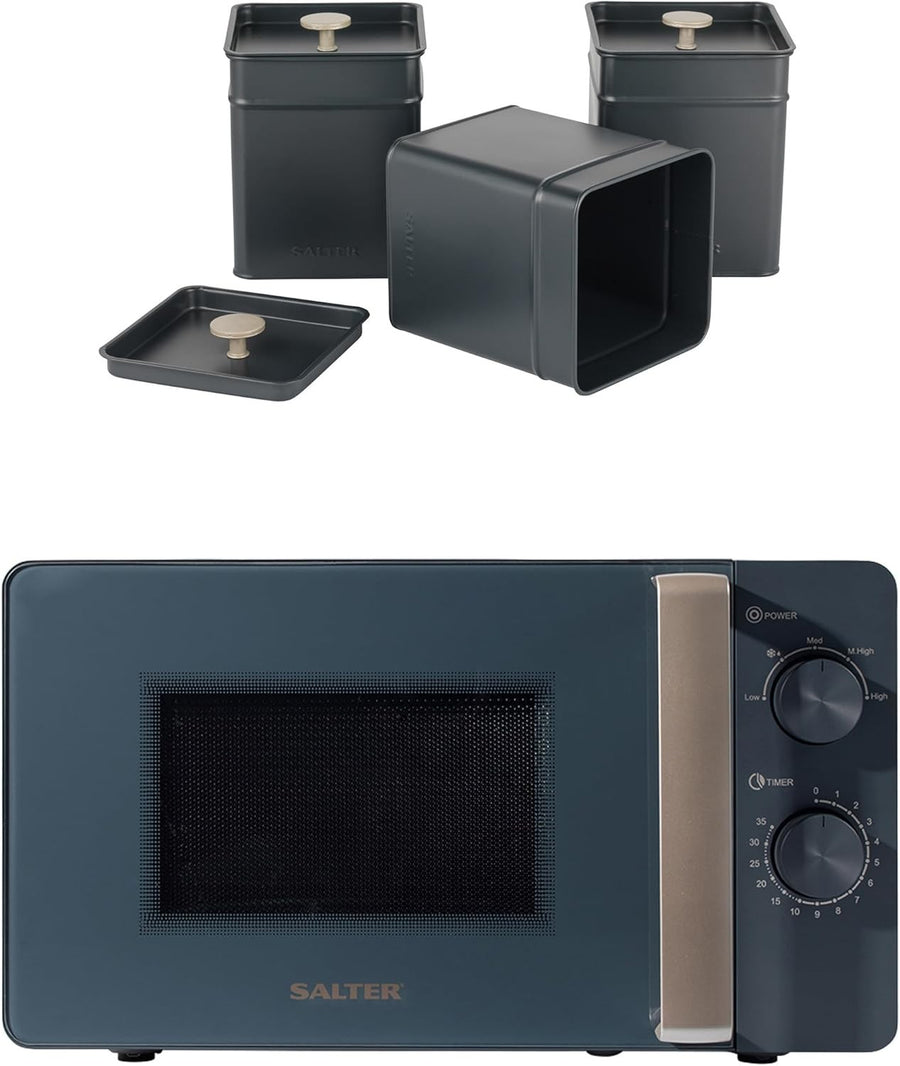 Salter 20L Microwave Oven 800W Solo Blue Grey with Canister Set