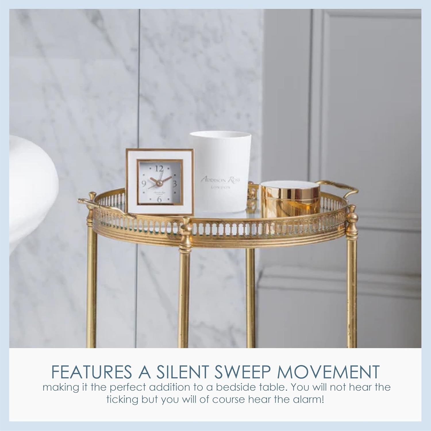 Silent Sweep Bedside Alarm Clock Square Luxury Compact Night Clock