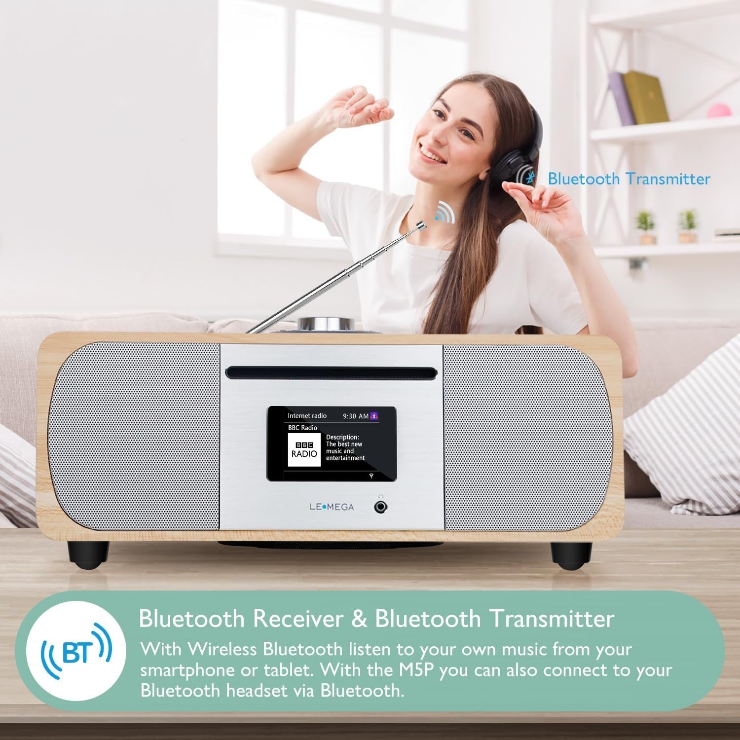 WiFi Internet Radio CD Player DAB+ Bluetooth 35W Hi-Fi Light Oak
