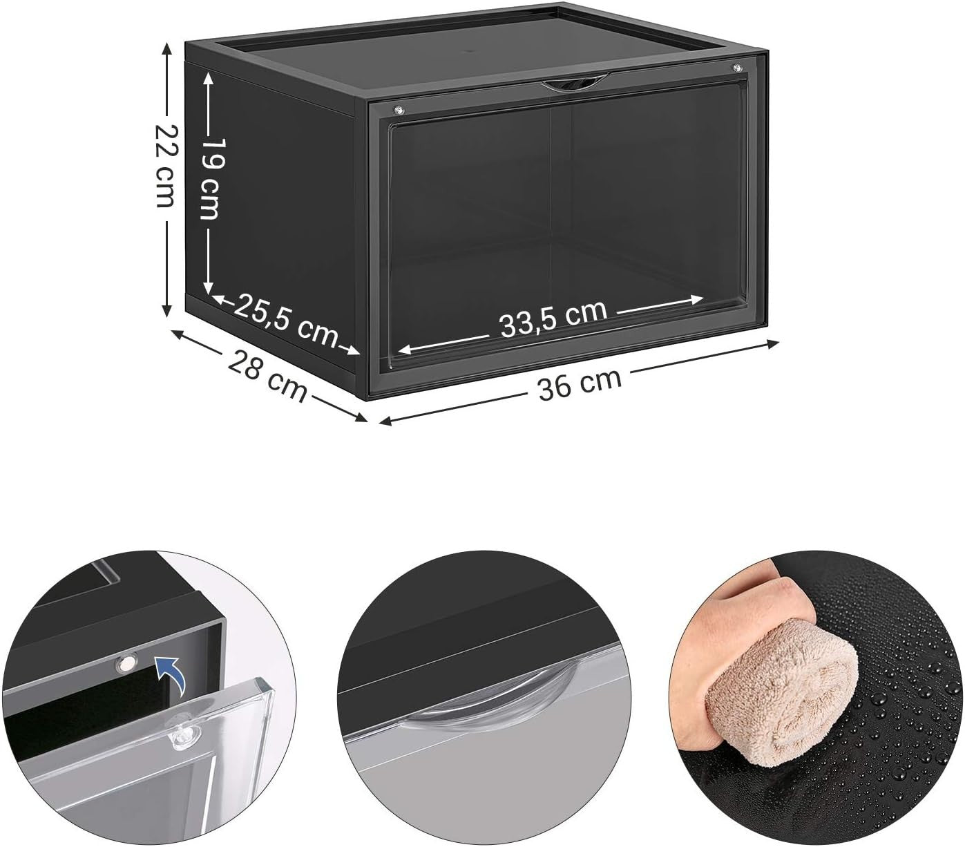 Set of 6 Stackable Shoe Boxes with Doors, Large Clear Plastic Storage.