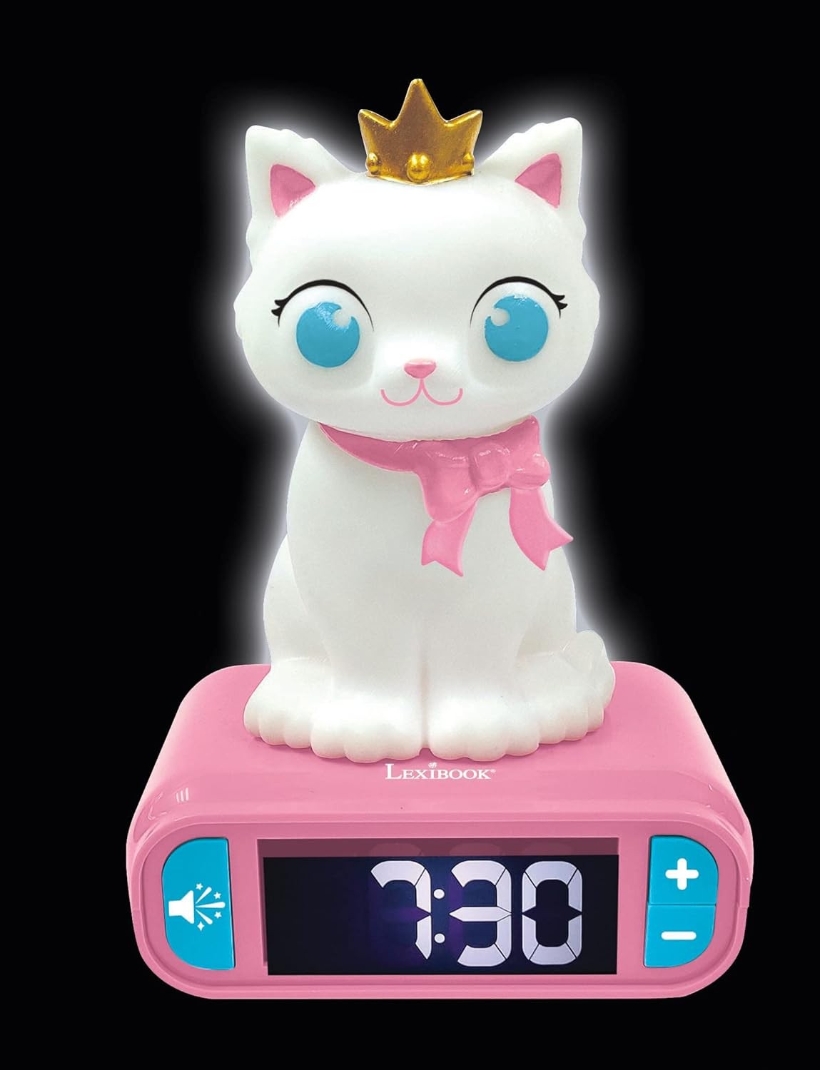 Kids Alarm Clock Night Light Cute Cat Digital LCD Snooze Bedside Clock
