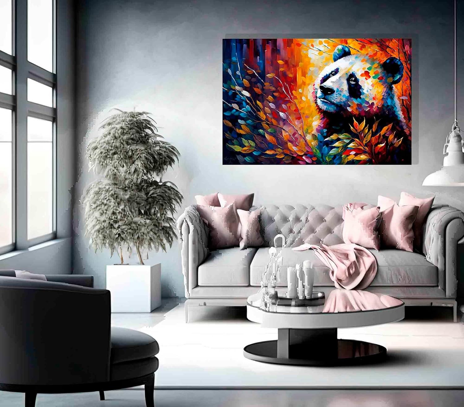 Large Panda Canvas Wall Art 76x50cm Colourful Framed Print