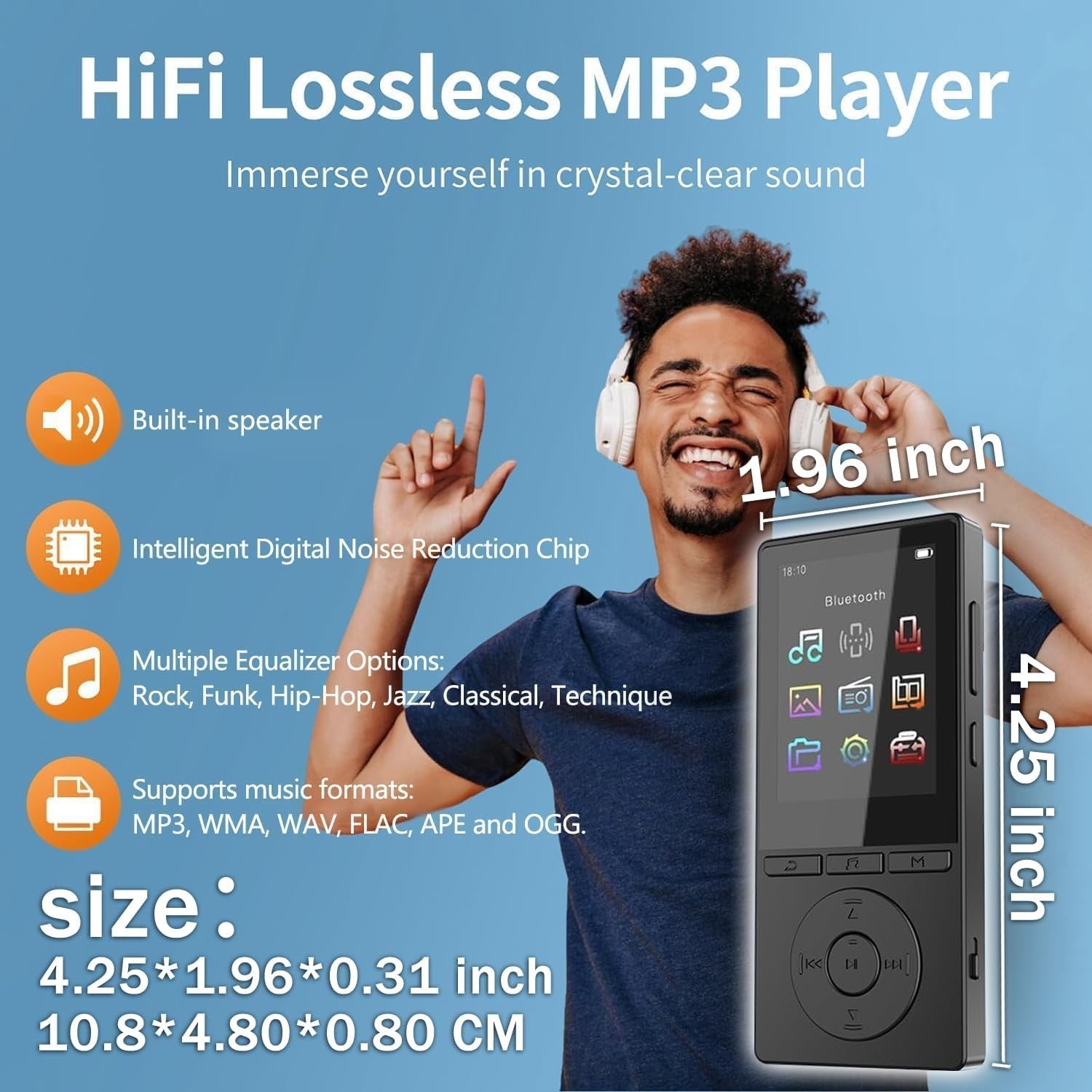 64GB MP3 Player Bluetooth 5.3 HiFi Music FM Radio Voice Recorder