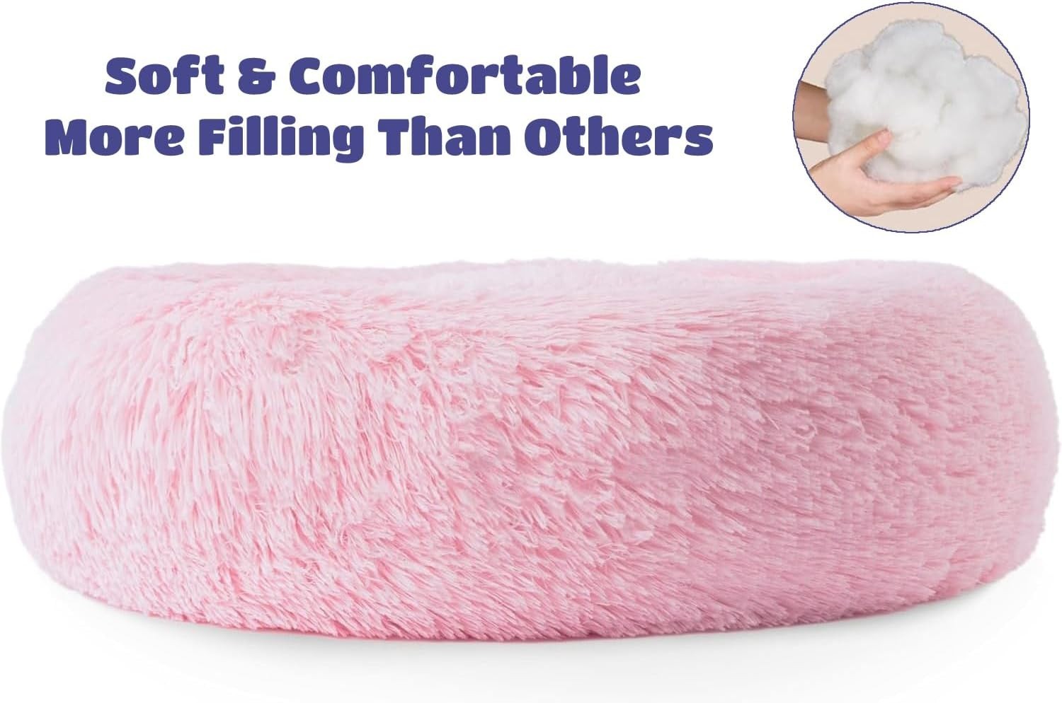 Large Donut Dog Bed 80cm Calming Plush Washable Pink