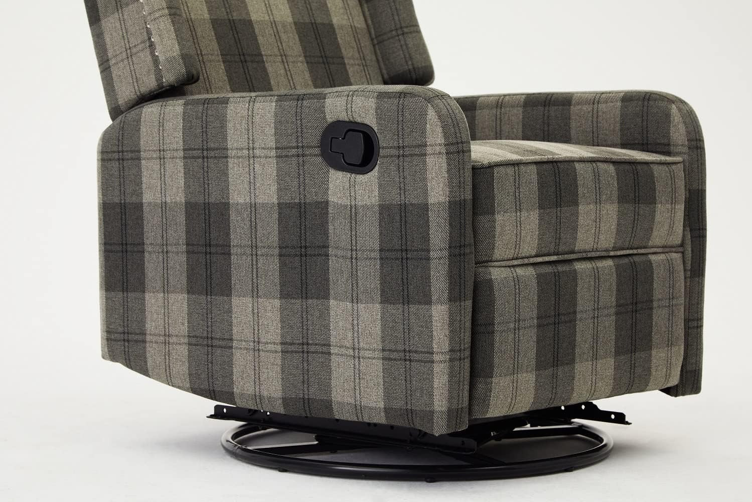 Grey Tartan Swivel Recliner Armchair Fabric Wing Back Chair Lounge Relax Seat