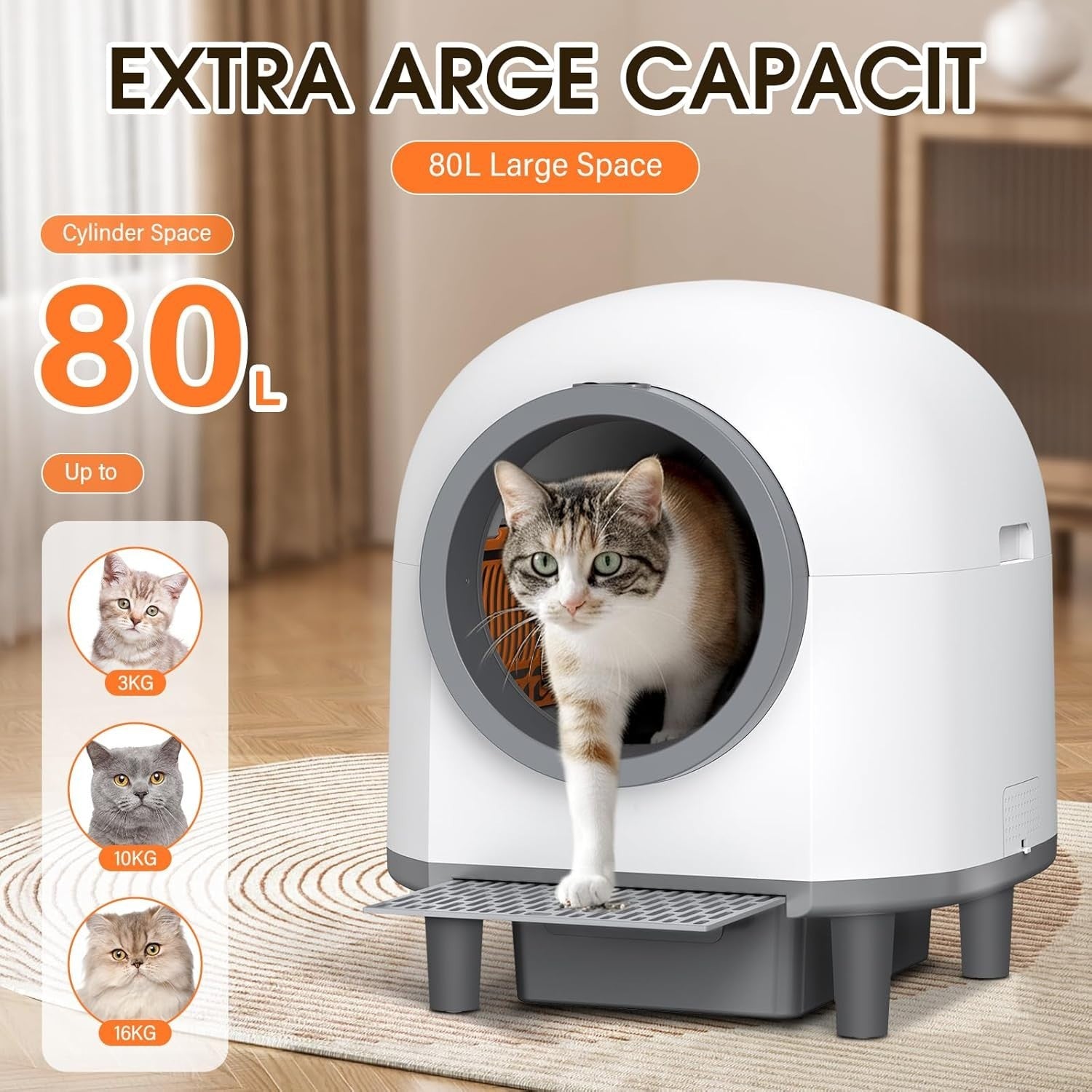 XXL Self Cleaning Cat Litter Box APP Control 80L Multi Cat Quiet