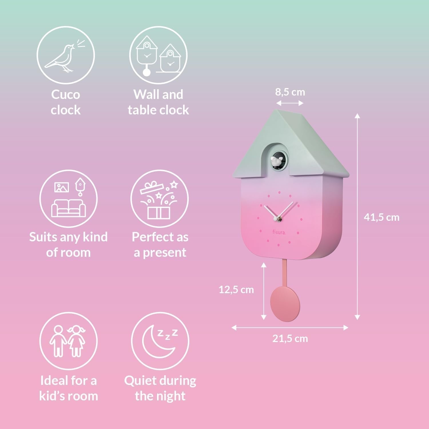 Gradient Cuckoo Wall Clock Modern Silent Bird Sound Colourful Room Decor