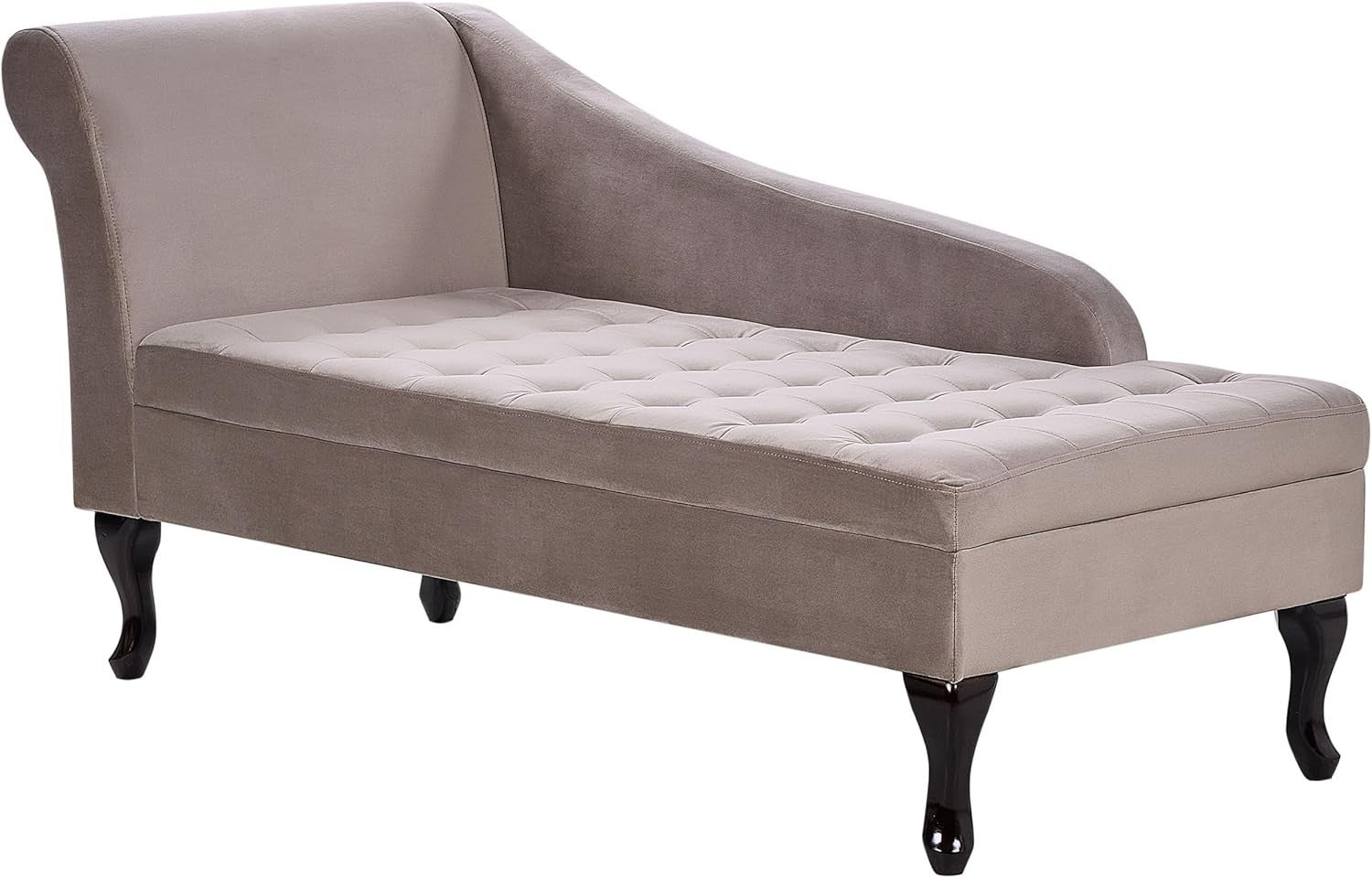 Left Hand Velvet Chaise Lounge with Storage Taupe Upholstery & Black Legs 145cm