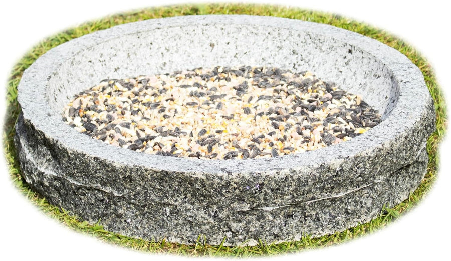 Granite Stone Bird Bath 35x8cm | Rustic Outdoor Garden Seed Feeder Bowl