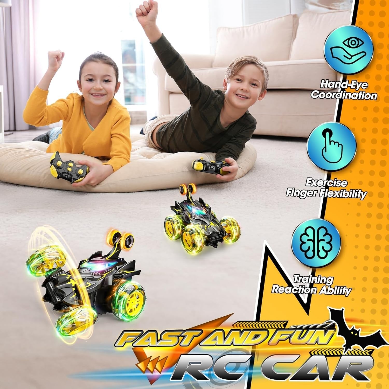 360° Flip Bat RC Car Toy 2.4GHz LED Stunt Car Gift for Boys Girls Age 3-9